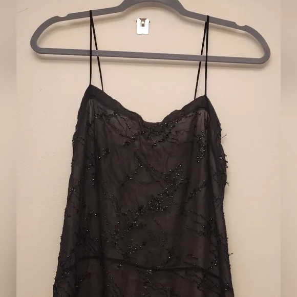 Narciso Rodriguez 100% Silk Beaded Black Slip Dress Midi Length Size 0 - Picture 5 of 7